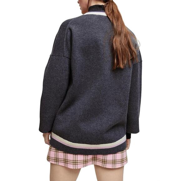 Maje Wool Varsity Cardigan Button Up Collegiate |Sz 1 US Small Grey Pink Preppy - Picture 14 of 15